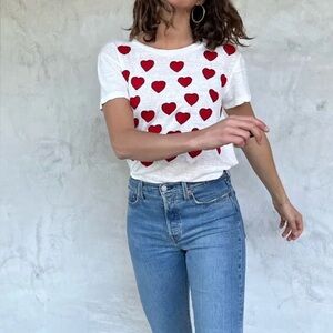 Banner Day Embroidered Hearts Tee 100% Linen Size Large